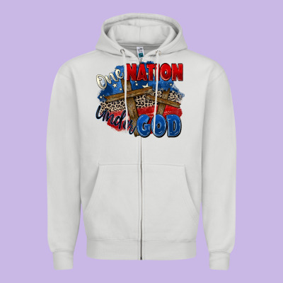 One Nation Under God Zipper Hoodie Designed By Zillion Design Studio