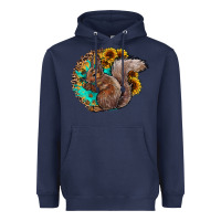 Navy western squirrel with sunflowers Heavyweight Hoodie - CowhideDigitalArt