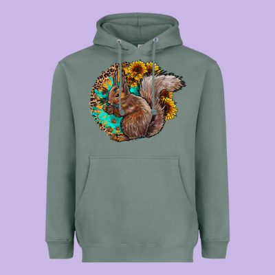 Western Squirrel With Sunflowers Heavyweight Hoodie Designed By Cowhidedigitalart