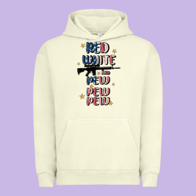Red White And Pew Pew Pew Urban Hoodie Designed By Maliassmallbusiness
