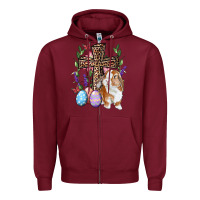 Burgundy Easter bunny and floral cross Zipper Hoodie - RanaPortraitStore