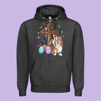Zipper Hoodie Easter bunny and floral cross