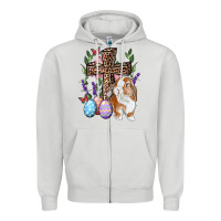 Dove Grey Easter bunny and floral cross Zipper Hoodie - RanaPortraitStore