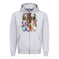 Heather Grey Easter bunny and floral cross Zipper Hoodie - RanaPortraitStore