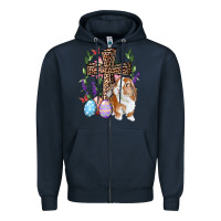 Navy Easter bunny and floral cross Zipper Hoodie - RanaPortraitStore