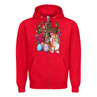 Red Easter bunny and floral cross Zipper Hoodie - RanaPortraitStore