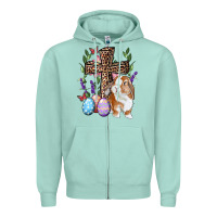 Seafoam Easter bunny and floral cross Zipper Hoodie - RanaPortraitStore