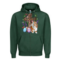 Sports Green Easter bunny and floral cross Zipper Hoodie - RanaPortraitStore