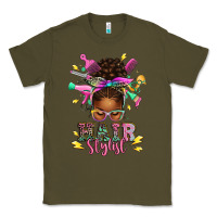 Army Green hair stylist afro messy bun Classic Tee - texasbilliewilder
