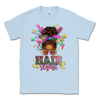 Dusty Blue hair stylist afro messy bun Classic Tee - texasbilliewilder