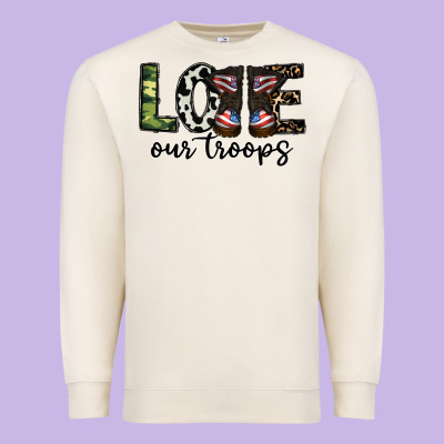 Love Our Troops Premium Sweatshirt Designed By Cowhidedigitalart