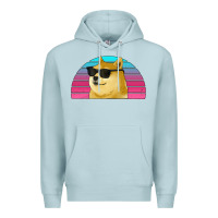 Blue Mist doge coin bitcoin hodl retro sunset Premium Hoodie - Jasminsmagicworld