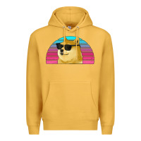 Mustard doge coin bitcoin hodl retro sunset Premium Hoodie - Jasminsmagicworld