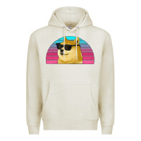 Oatmeal Heather doge coin bitcoin hodl retro sunset Premium Hoodie - Jasminsmagicworld