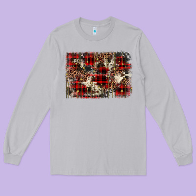 Christmas Leopard Cowhide Background Long Sleeve Tee Designed By Barkaloodesign