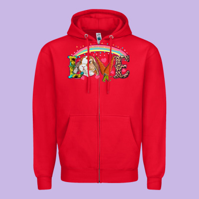 Zipper Hoodie Easter Bunny Love With Rainbow