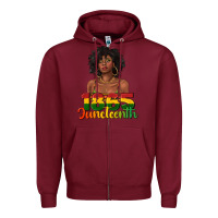 Burgundy 1865 juneteenth with afro black woman Zipper Hoodie - texasbilliewilder