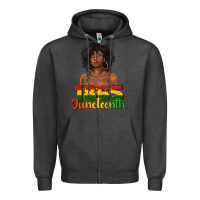 Charcoal Heather 1865 juneteenth with afro black woman Zipper Hoodie - texasbilliewilder