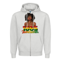 Dove Grey 1865 juneteenth with afro black woman Zipper Hoodie - texasbilliewilder