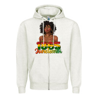 Oatmeal Heather 1865 juneteenth with afro black woman Zipper Hoodie - texasbilliewilder