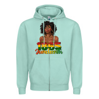 Seafoam 1865 juneteenth with afro black woman Zipper Hoodie - texasbilliewilder
