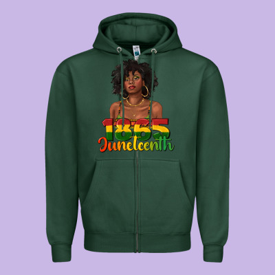Zipper Hoodie 1865 juneteenth with afro black woman