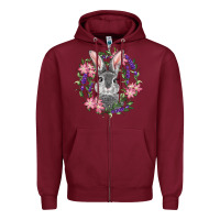 Burgundy Easter Bunny With Floral Wreath Zipper Hoodie - RanaPortraitStore