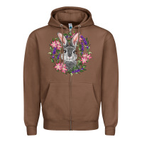 Chestnut Easter Bunny With Floral Wreath Zipper Hoodie - RanaPortraitStore
