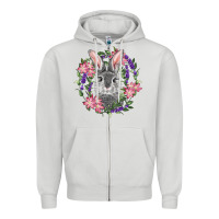 Dove Grey Easter Bunny With Floral Wreath Zipper Hoodie - RanaPortraitStore