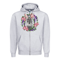 Heather Grey Easter Bunny With Floral Wreath Zipper Hoodie - RanaPortraitStore