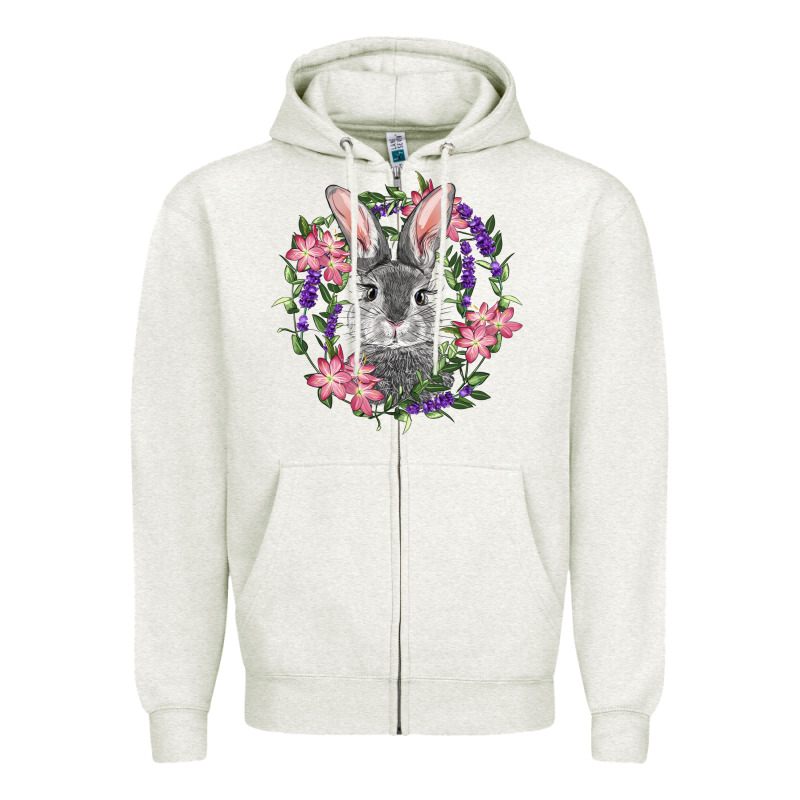Easter Bunny With Floral Wreath Zipper Hoodie by RanaPortraitStore | Teevron