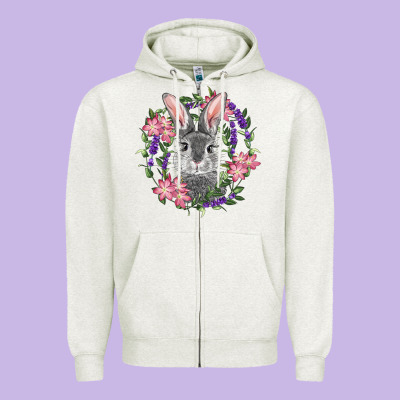 Zipper Hoodie Easter Bunny With Floral Wreath