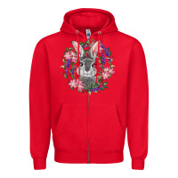 Red Easter Bunny With Floral Wreath Zipper Hoodie - RanaPortraitStore