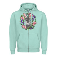 Seafoam Easter Bunny With Floral Wreath Zipper Hoodie - RanaPortraitStore