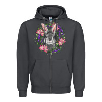 Smoke Easter Bunny With Floral Wreath Zipper Hoodie - RanaPortraitStore