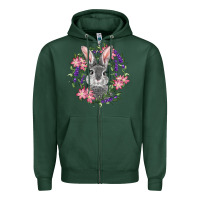 Sports Green Easter Bunny With Floral Wreath Zipper Hoodie - RanaPortraitStore