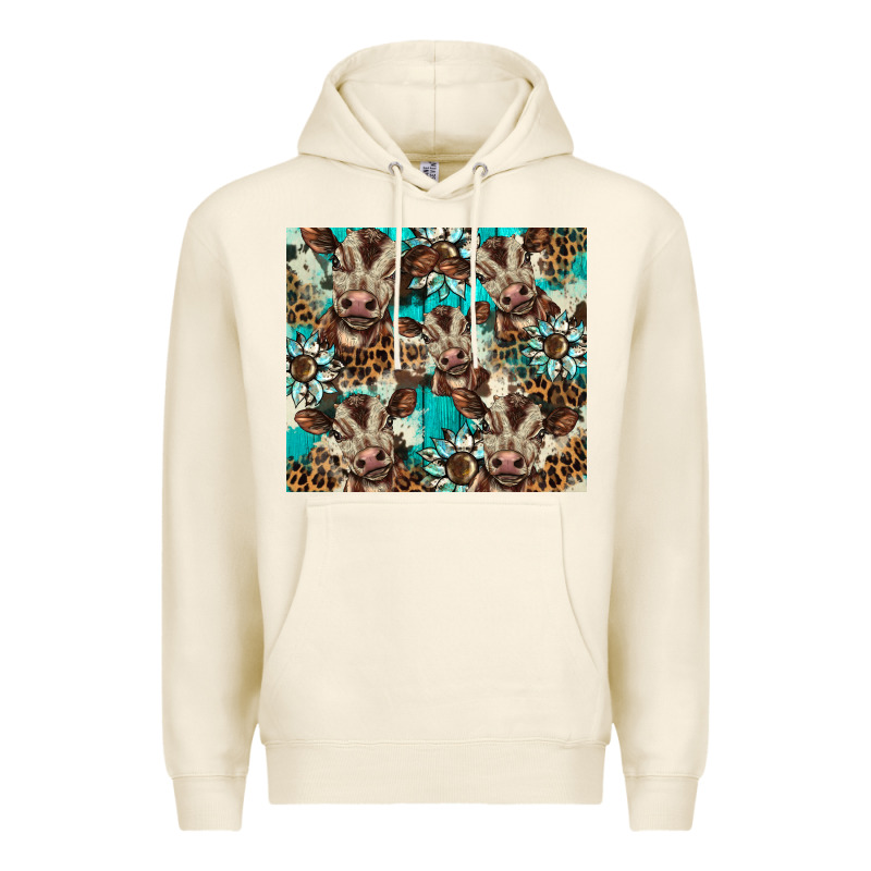 Western Cowhide Sunflower Baby Cow Premium Hoodie by BarkalooDesign | Teevron