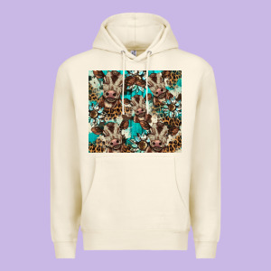 Western Cowhide Sunflower Baby Cow Premium Hoodie Designed By Barkaloodesign