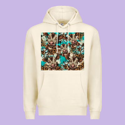 Western Cowhide Sunflower Baby Cow Premium Hoodie Designed By Barkaloodesign