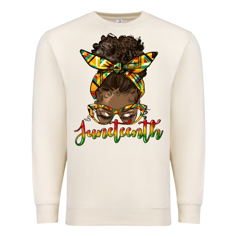 Juneteenth Black Woman Messy Bun Premium Sweatshirt by HRA Design Shop | Teevron
