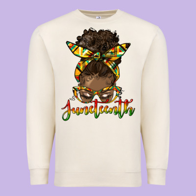 Juneteenth Black Woman Messy Bun Premium Sweatshirt Designed By Hra Design Shop