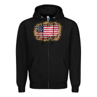 America Leopard Glitter Flag Zipper Hoodie | Teevron