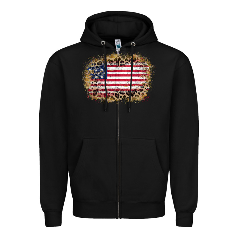 America Leopard Glitter Flag Zipper Hoodie by Zillion Design Studio | Teevron