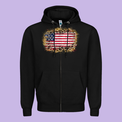America Leopard Glitter Flag Zipper Hoodie Designed By Zillion Design Studio