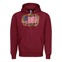 Burgundy america leopard glitter flag Zipper Hoodie - Zillion Design Studio