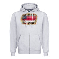 Heather Grey america leopard glitter flag Zipper Hoodie - Zillion Design Studio