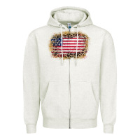 Oatmeal Heather america leopard glitter flag Zipper Hoodie - Zillion Design Studio