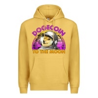 Antique Gold doge coin to the moon 80's retro sunset Premium Hoodie - Jasminsmagicworld