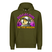 Army Green doge coin to the moon 80's retro sunset Premium Hoodie - Jasminsmagicworld