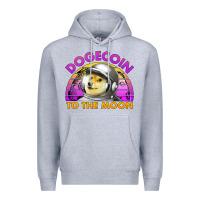Heather Grey doge coin to the moon 80's retro sunset Premium Hoodie - Jasminsmagicworld